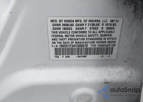 2015 Acura Ilx 2.0L z USA, uszkodzony, nr VIN 19VDE1F34FE006578
